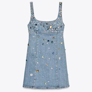 ZARA TRF DENIM DRESS WITH JEWELS Size Small